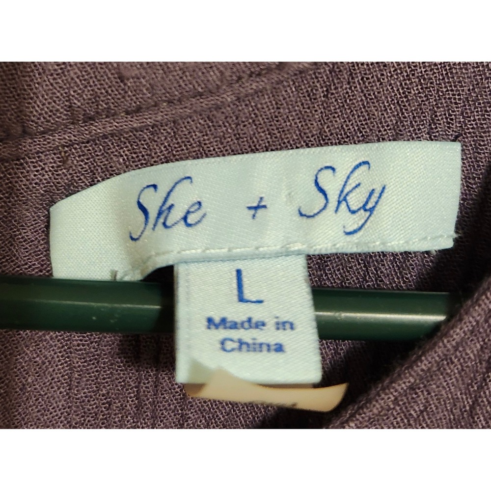 She + Sky Purple Gauze Popover Romper Open Back Sleeveless Pockets Large SL3326 - Picture 5 of 7